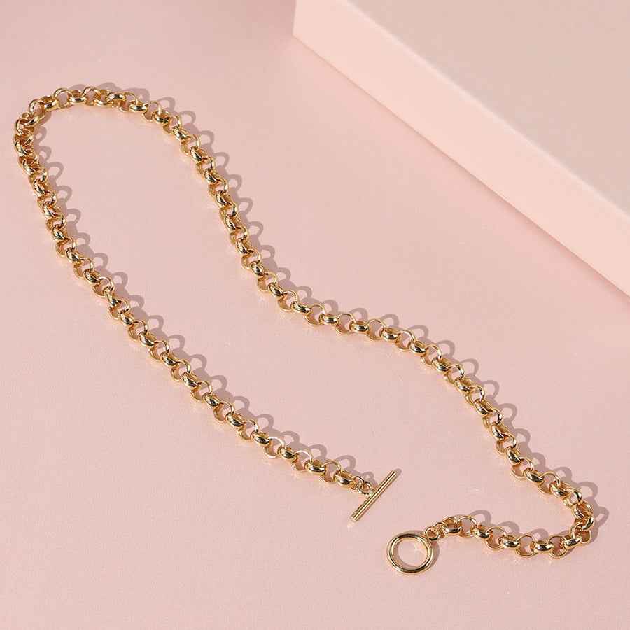 FX0906 925 Sterling Silver T-Bar Chunky Chain Toggle Necklace