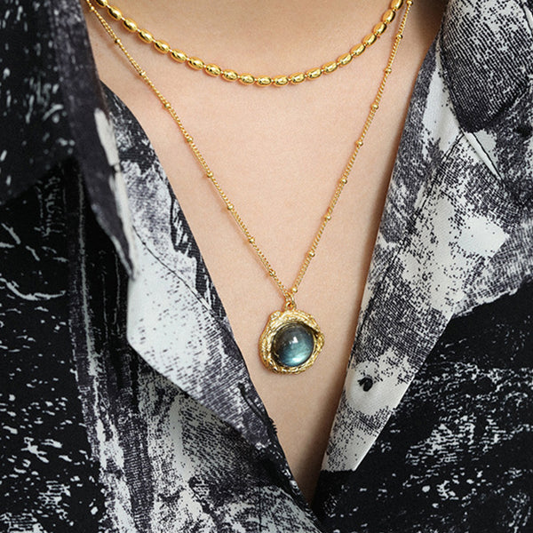 RHX1019 Lava Texture Crystal Pendant Necklace