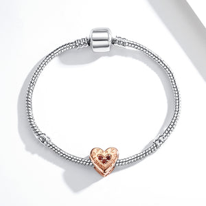 PY1939 925 Sterling Silver Rose Gold Heart Shape Charm