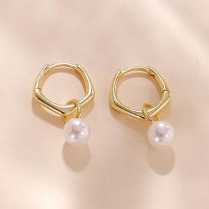 YHE0415 925 Sterling Silver Irregular Geometric Pearl Earrings