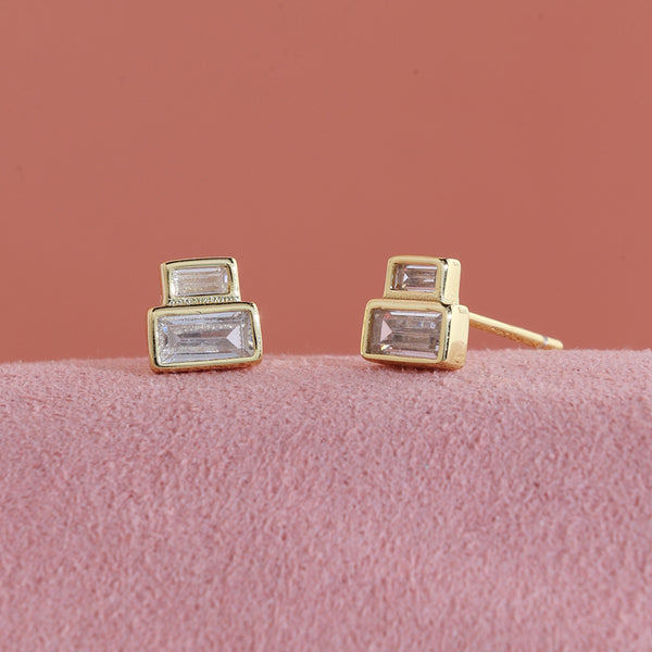 FE1889 925 Sterling Silver Stacked Baguette Horizontal Stud Earrings