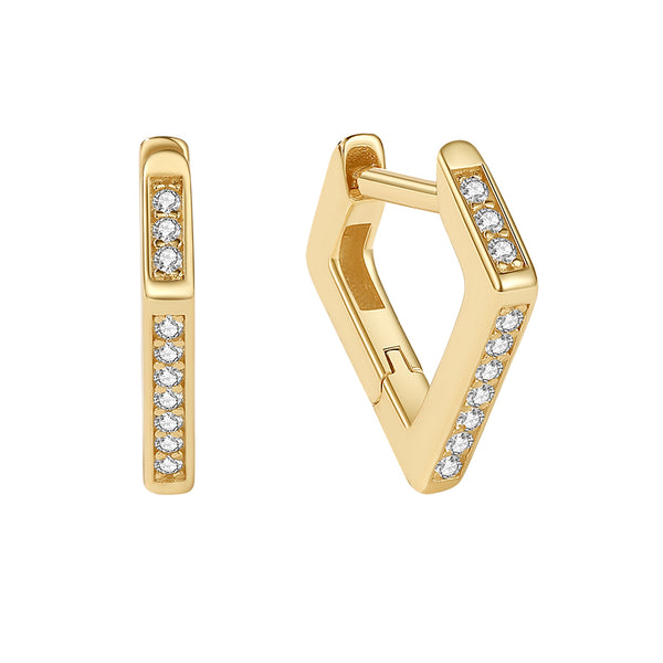 YHE0213 925 Sterling Silver Geometric Quadrilateral CZ Hoop Earring