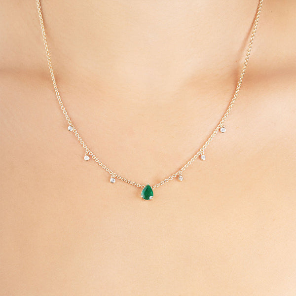FX0663 925 Sterling Silver Emerald Pear Solitaire Necklace