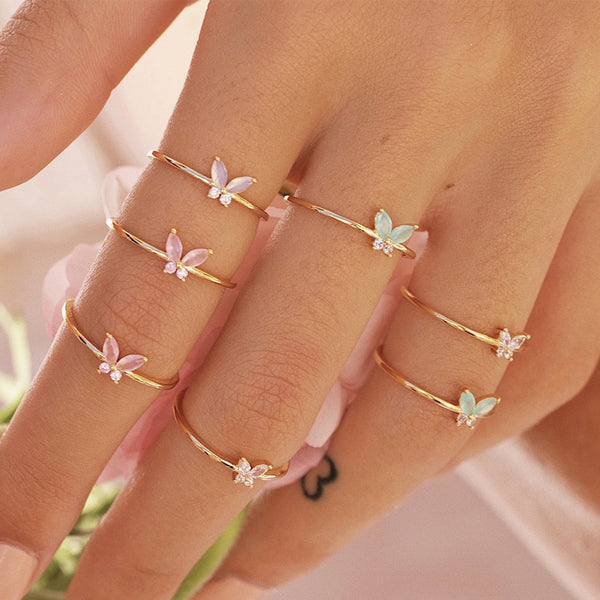 FJ0659 925 Sterling Silver Butterfly Cubic Zircon Ring