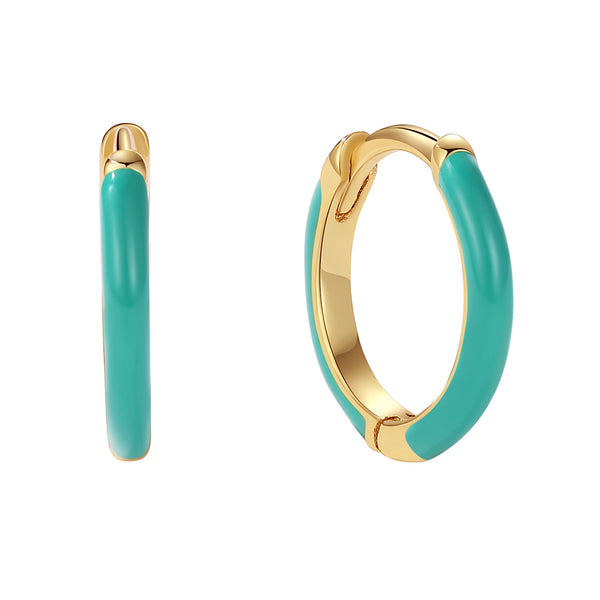 YHE0424 925 Sterling Silver Minimalist Green Enamel Hoop Earring
