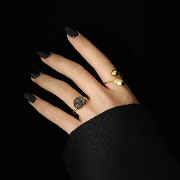 RHJ1117 925 Sterling Silver Ball Waterdrop Open Ring For Women