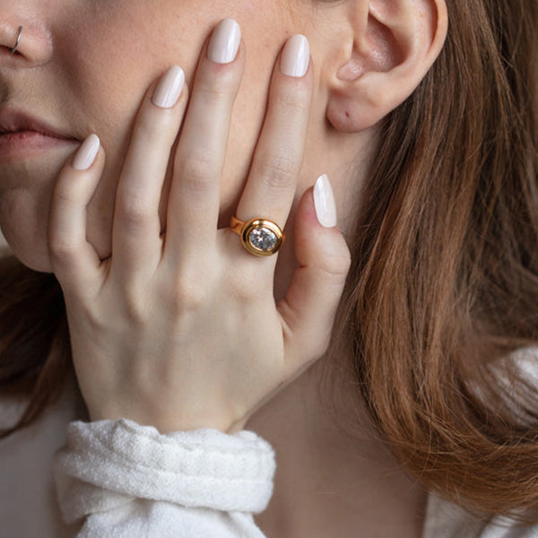 FJ0831 925 Sterling Silver Bezel Set Cubic Zirconia Chunky Rings For Women