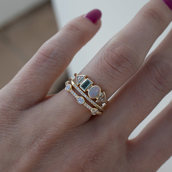 FJ0617 925 Sterling Silver Nagosa Opal CZ Geometry Ring