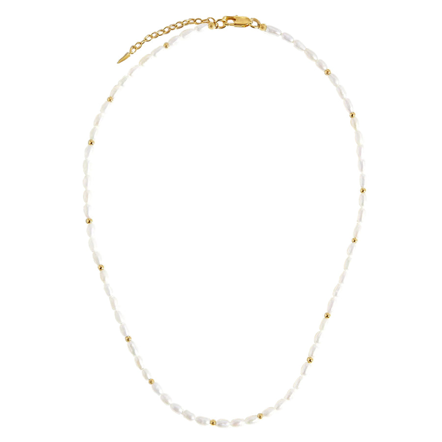 PN0072 925 Sterling Silver Freshwater Pearl Gold Bead Women Necklace