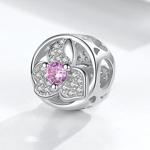 PY1923 925 Sterling Silver Pink CZ Petal charm bead