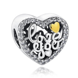 PY1365 925 Sterling Silver "Love You" Heart Charm