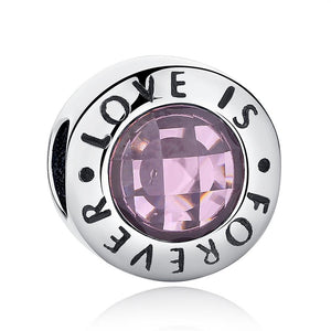 PY1361 925 Sterling Silver Pink "LOVE IS FOREVER" Charm