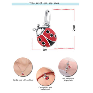 PY1285 925 Sterling Silver  Red Beatles Ladybug Charm