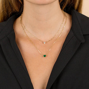 FX0713 925 Sterling Silver Emerald Link Necklace