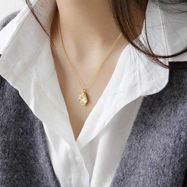 RHX1011 925 Sterling Silver Irregular Rock Pattern Necklace