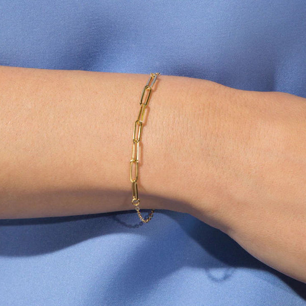 FS0296 925 Sterling Silver Paperclip Gold Chain Bracelet