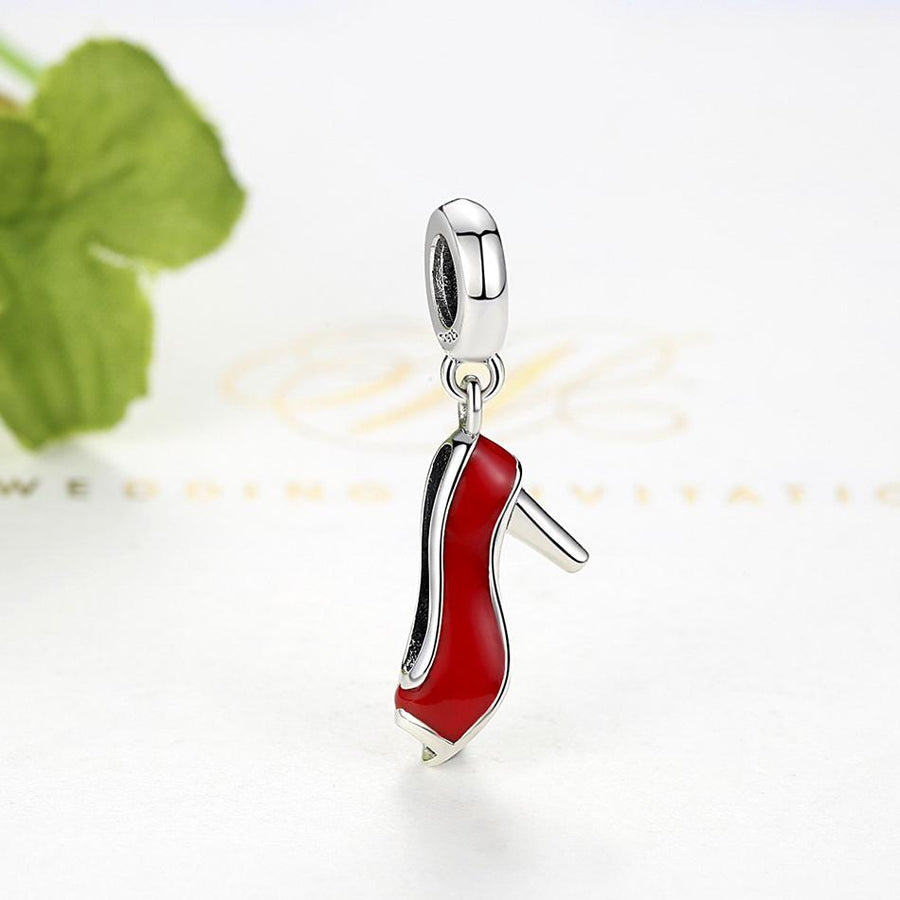 PY1429 925 Sterling Silver Red Stiletto Dangle Charm