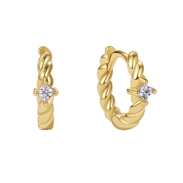 YHE0422 925 Sterling Silver Simper Style Twist CZ Hoop Earring