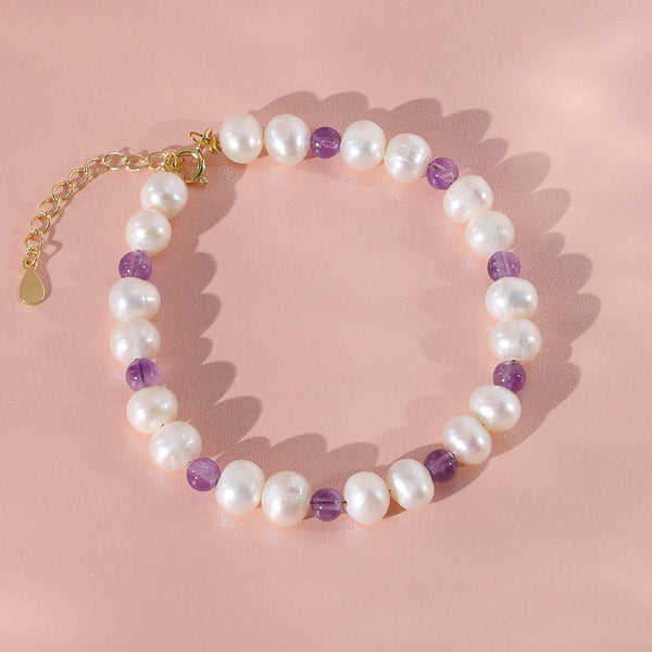 PB0011 925 Sterling Silver Amethyst Freshwater Pearl Women Bracelet