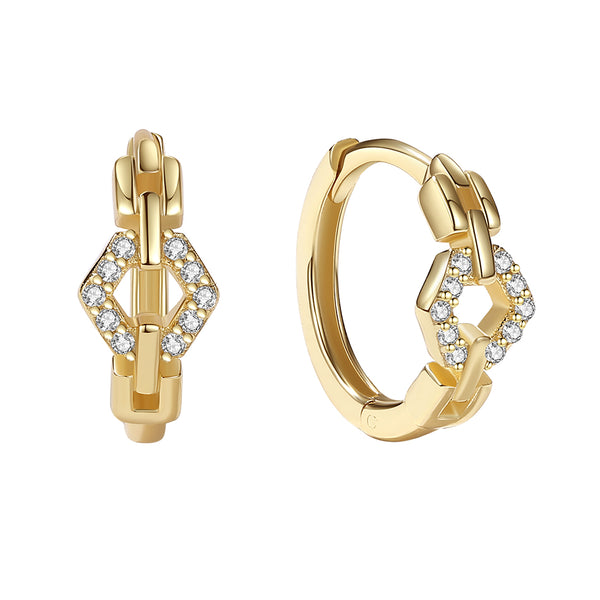 YHE0398 925 Sterling Silver Gold Cubic Zirconia Huggie Earring