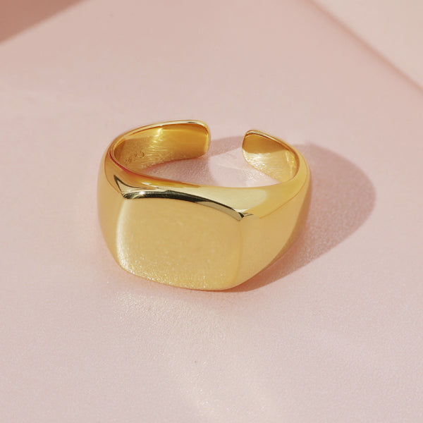 FJ0823 925 Sterling Silver Rectangle Solid Chunky Signet Open Ring