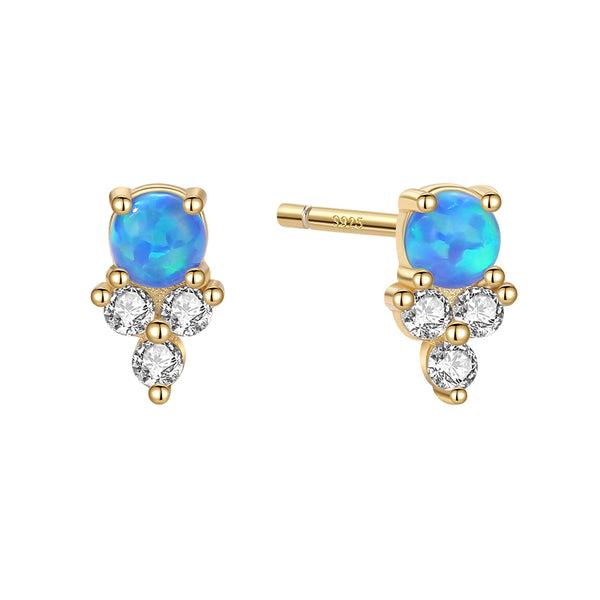 YHE0385 925 Sterling Silver Blue Opal & CZ Trendy Stud For Women