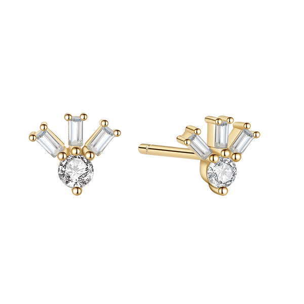 YHE0454 925 Sterling Silver Stacked Ladder Cubic Zirconia Stud Earrings
