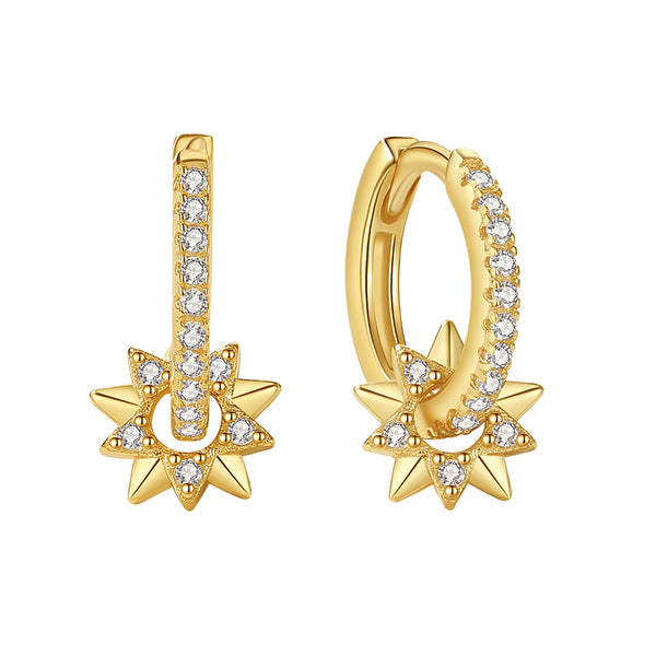 YHE0371 925 Sterling Silver Brigh Sun Hoop Earring With Cubic Zirconia