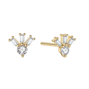 YHE0454 925 Sterling Silver Stacked Ladder Cubic Zirconia Spring Stud Earrings