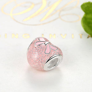 PY1444 925 Sterling Silver Pink Bow&Lace Heart Charm