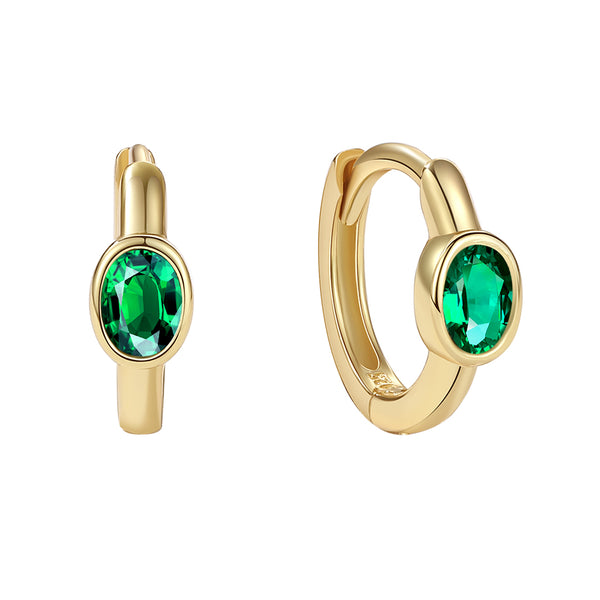 YHE0381 925 Sterling Silver Green Oval Stone Women Hoop Earring