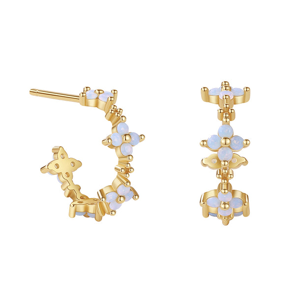 YHE0426 925 Sterling Silver White Gemstone Flower Hoop Earring
