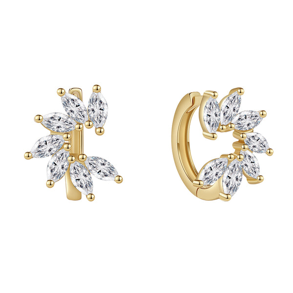YHE0210 925 Sterling Silver Stacked CZ Flower Women Hoops Earring