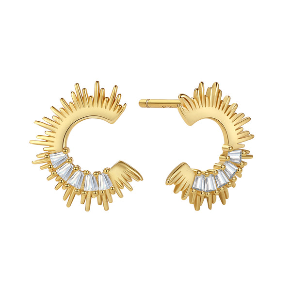 YHE0433 925 Sterling Silver Arched Irregular Cubic Zirconia Stud Earring