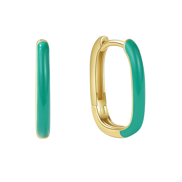 YHE0498 925 Sterling Silver Green Enamel Huggie Women Earring