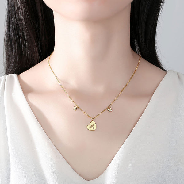 FX0518 925 Sterling Silver Mom Heart CZ Pendant Necklace