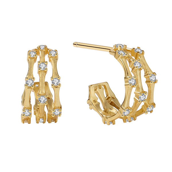 YHE0416 925 Sterling Silver Triple Retro Bamboo CZ Earring