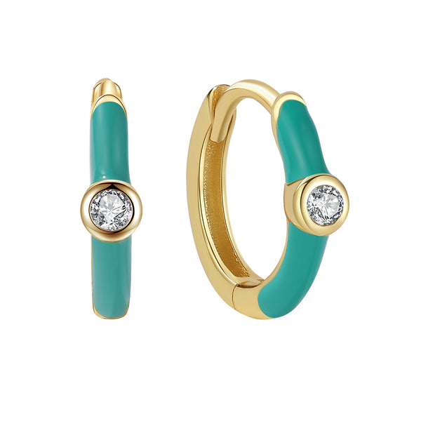 YHE0429 925 Sterling Silver Enamel Boutique Cubic Zirconia Hoop Earring
