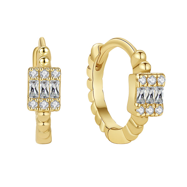 YHE0351 925 Sterling Silver Sparkle CZ Minimalist Women Hoop Earring