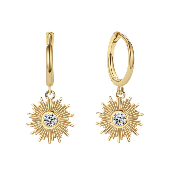 YHE0344 925 Sterling Silver Bohemian Irregular Sunburst CZ Earring