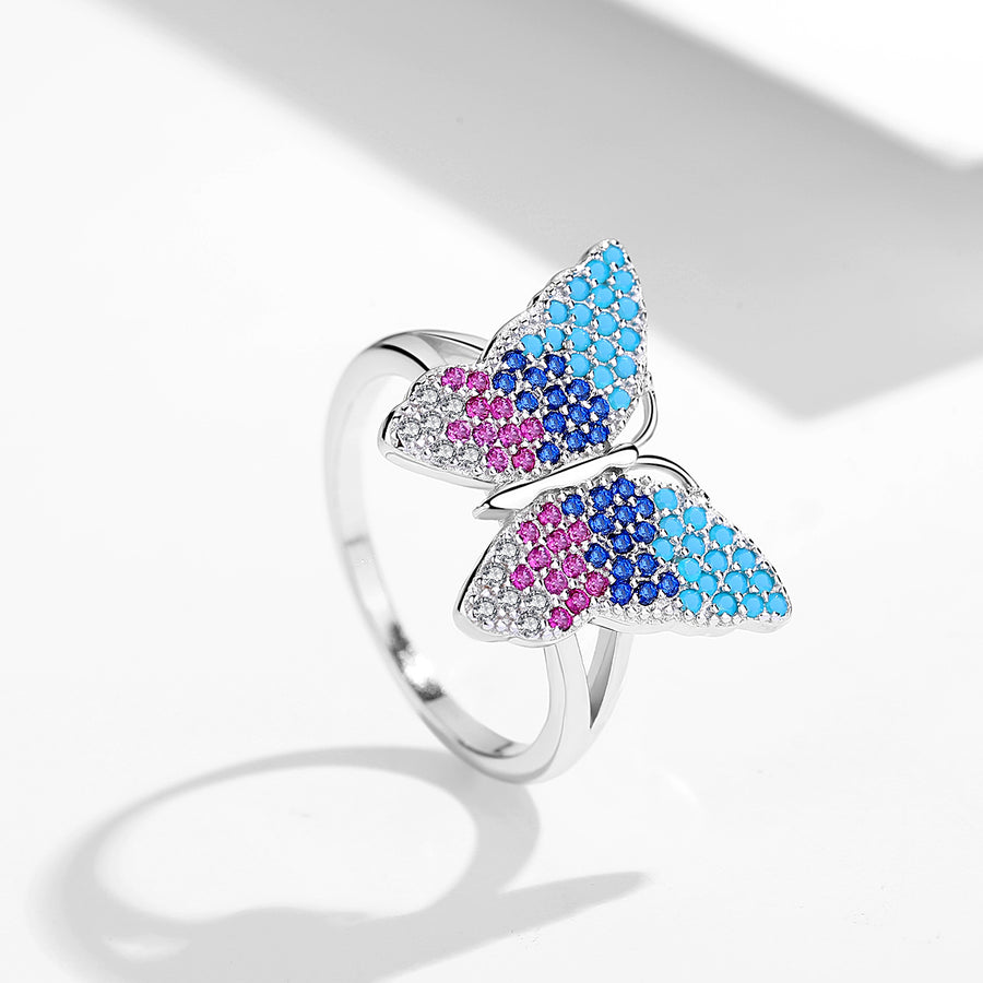 GJ4001 925 Sterling Silver Colorful Butterfly Ring