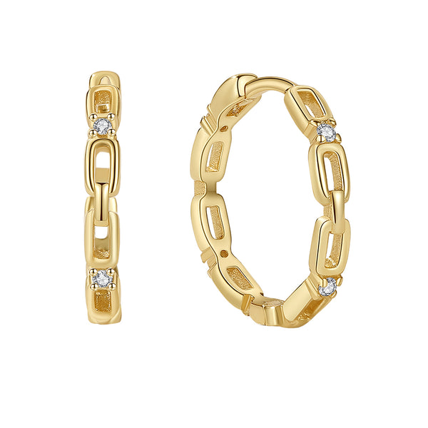 YHE0340 925 Sterling Silver Pave CZ Link Chain Hoop Earring