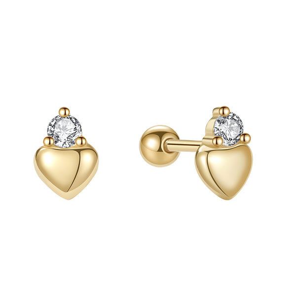 YHE0491 925 Sterling Silver Peach Heart Cubic Zirconia Mini Stud Earrings