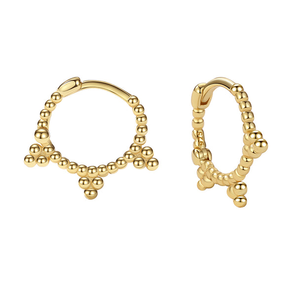 YHE0329 925 Sterling Silver Trio Bead Hoop Earring