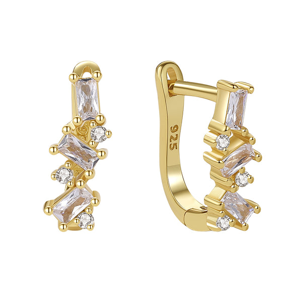 YHE0358 925 Sterling Silver Stacked Cubic Zirconia Huggie Earring