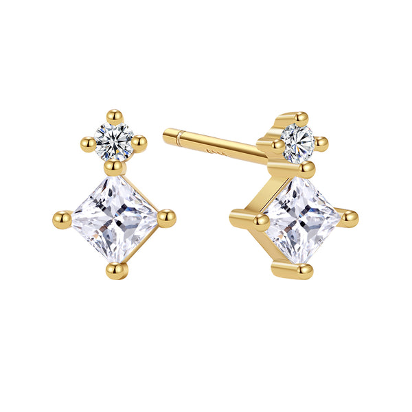 YHE0452 925 Sterling Silver Geometric Square CZ Stud Earring