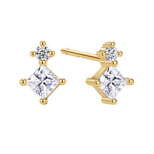 YHE0452 925 Sterling Silver Stacked Cubic Zirconia Trendy Studs