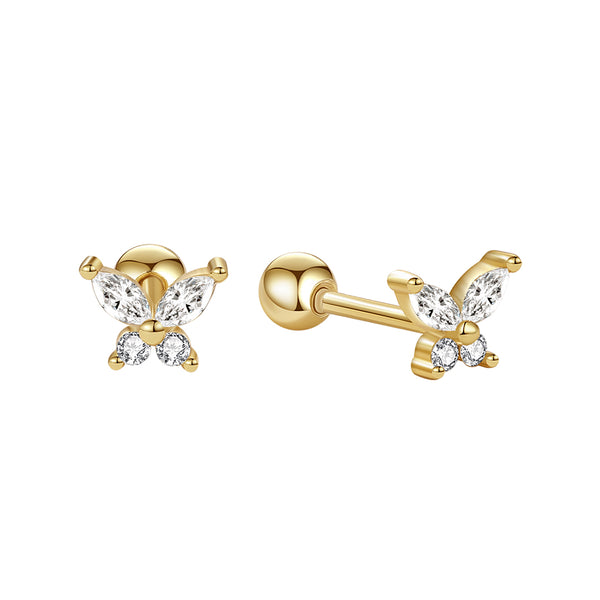 YHE0443 925 Sterling Silver Mini Butterfly Stud Earring With Cubic Zirconia