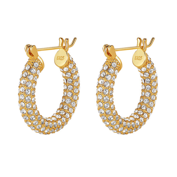FE1187 925 Sterling Silver Pave Diamond Big Hoops Earrings