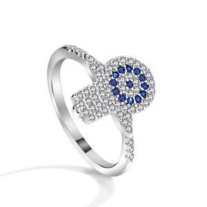 GJ4006 925 Sterling Silver Lucky Hand Ring With Blue Eye